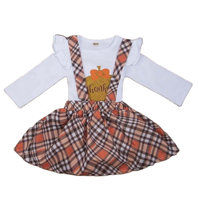 Wholesale halloween quality ruffles plaid percale cotton suspender dress