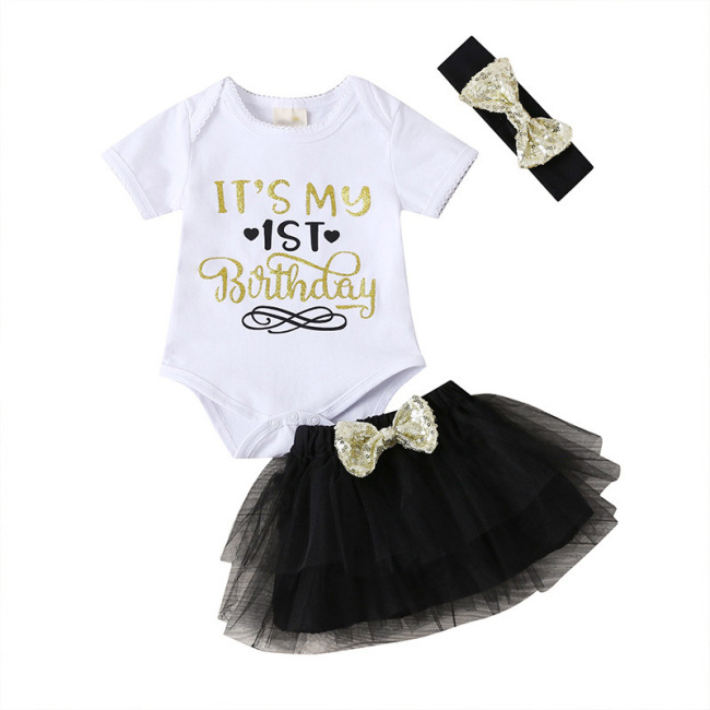 Custom Stylish 1st Birthday Rompers With Tulle Skirts and Headband for Baby and Newborn