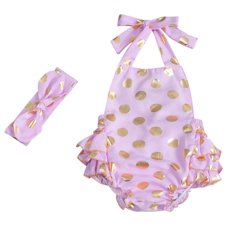 Hot Sale Girls Many Colors Summer Polk Dots Sequin Ruffles Romper Halter Baby Rompers