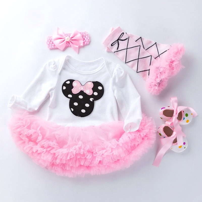 Wholesale Newborn Baby Girl Birthday Clothing Set Romper With Leg Warmer And Baby Shoes And Headband