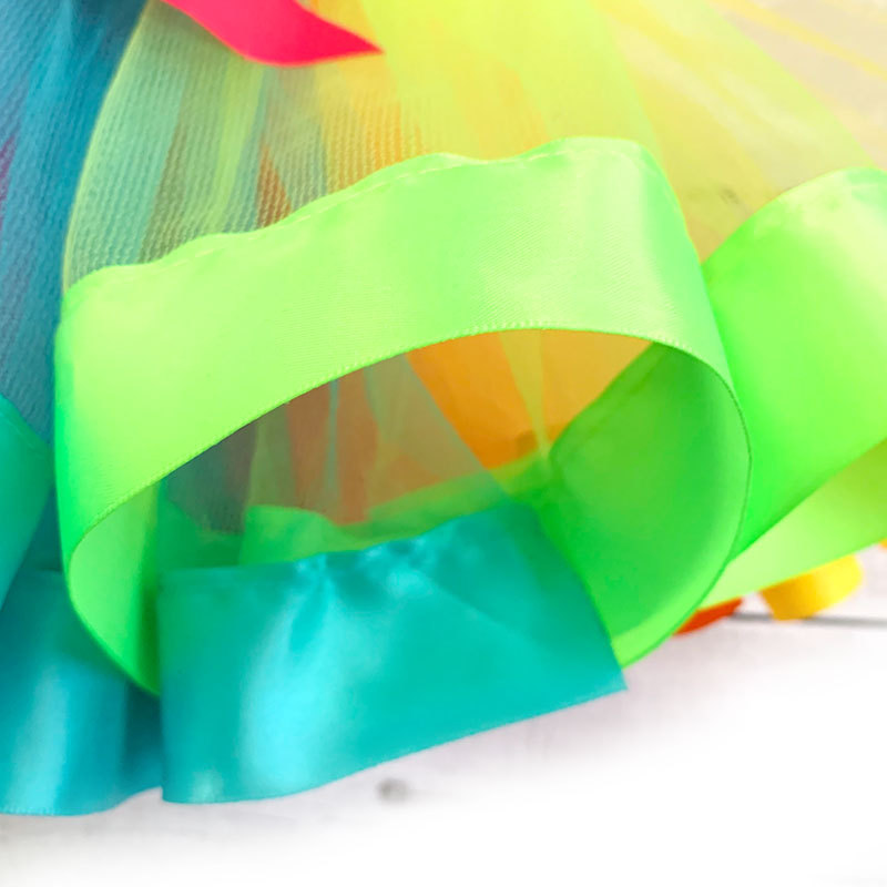 Hot Sale Multicolor Birthday Dance Tulle Rainbow Ribbon Bow Baby Girls TUTU Skirts