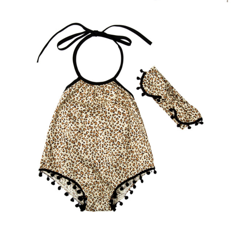 Lovely style cotton baby girl bodysuit flower printing sleeveless halter romper with pompom headband