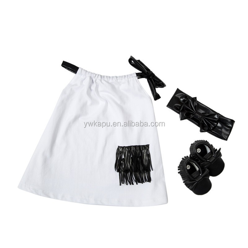 Baby Cotton Frock Design Girl Pillow Case Dress Set With Headband And Baby Shoes