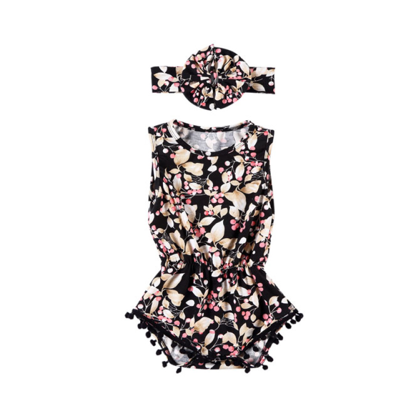 Soft Anti-Bacterial Infant & Toddlers Romper With Big Flower Headband Baby Clothes Set