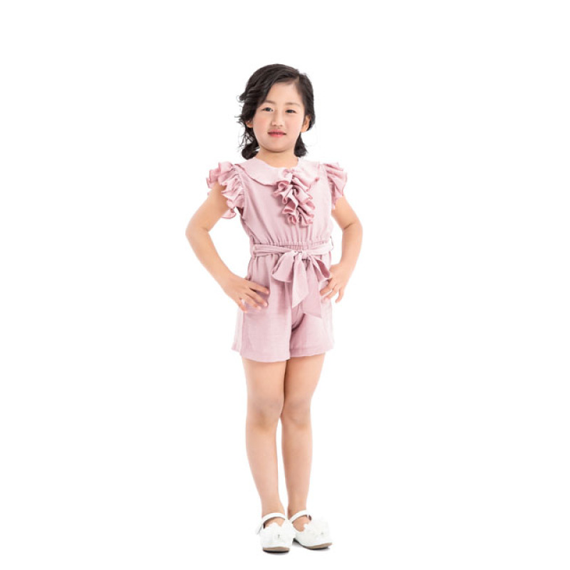 China Manufacturer Baby Clothes Pink Ruffles Baby Girls Strap Romper