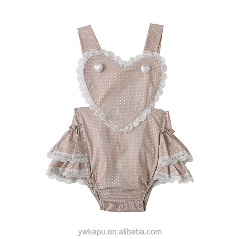 Top quality OEM custom romper kids baby girl boutique children solid color ruffle bubble romper with lace