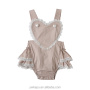 Top quality OEM custom romper kids baby girl boutique children solid color ruffle bubble romper with lace