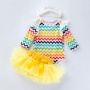 Boutique Chevron Baby Girl Lace Romper With Yellow Tutu Skirts And Headband 