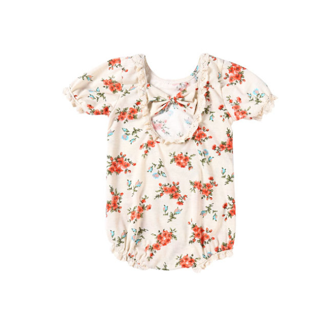 2018 Fall newborn lace bow knot  o-neck baby clothes romper