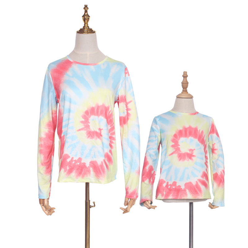 2020 Fall colorful printing fall causal tie dye t shirts mommy and me outfits