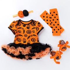 Halloween boutique luxury creative puff sleeve tutu skirt tulle baby girl clothing set