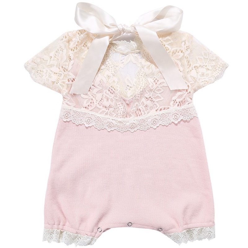 hot pink bowknot boutique baby lace romper
