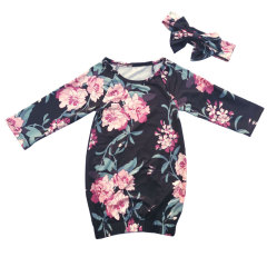wholesales girls goods clothes floral print long sleeve baby gown baby girls tied sleeping bag
