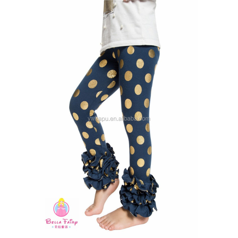 YIWU Factory Wholesale Children's Clothing pants Gold Polka Dot Toddler Leggings Triple Icing Capri