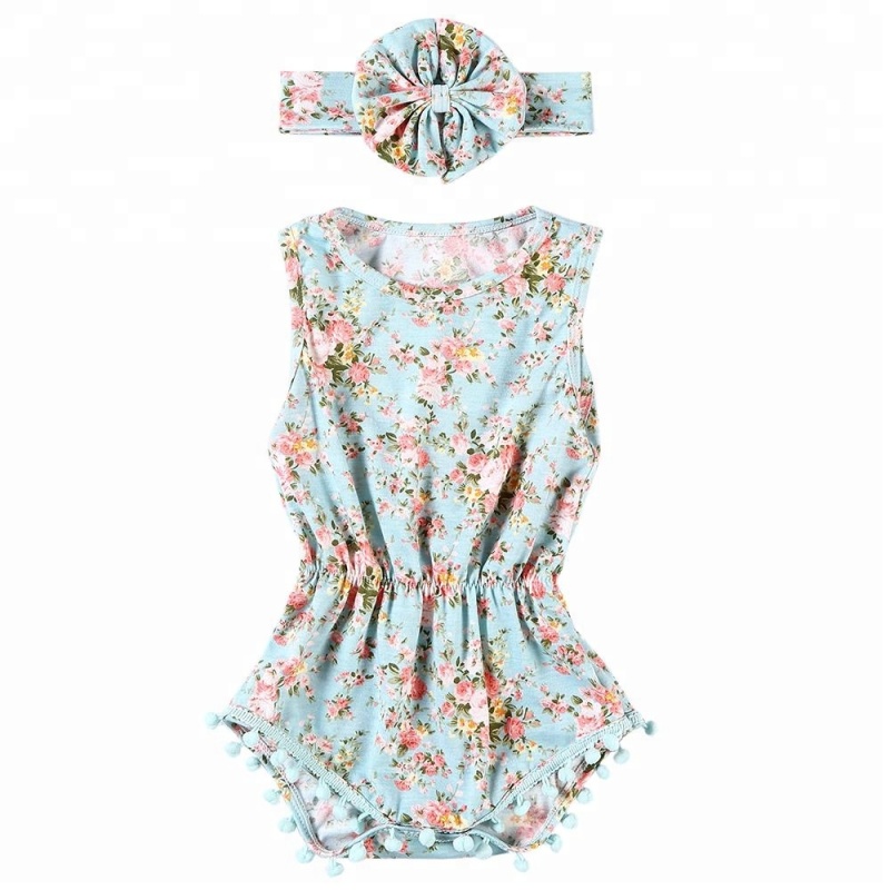2019 Newborn Baby Girls Cotton Floral Romper Jumpsuit with Headband