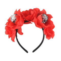 Funny  Halloween Orange Rose Gauze Skull Party Baby kids Headband