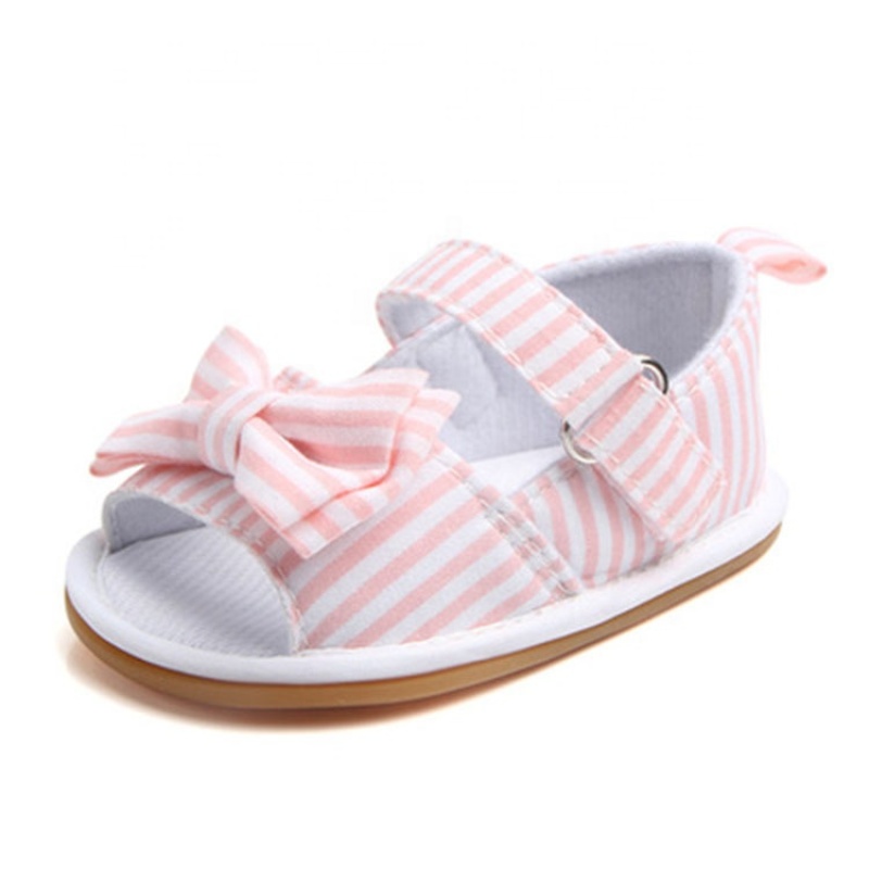 Hot selling flat buckle strap plaid  bow sandals custom new born baby shoes