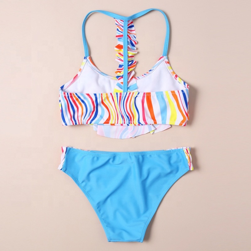 USA desginer sustainable string striped custom kids swimwear backless bikini