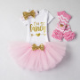 Custom Pretty Baby Girls First Birthday Party Romper Clothing Sets With Sequin Bow