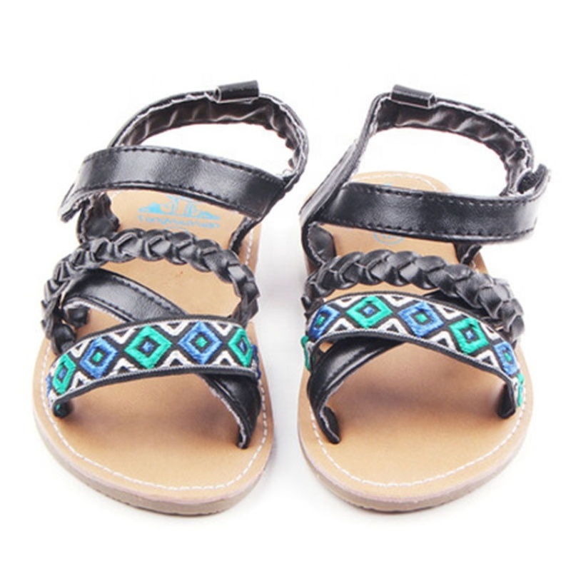 2021 high quality red black baby shoes hard bottom rope sandals