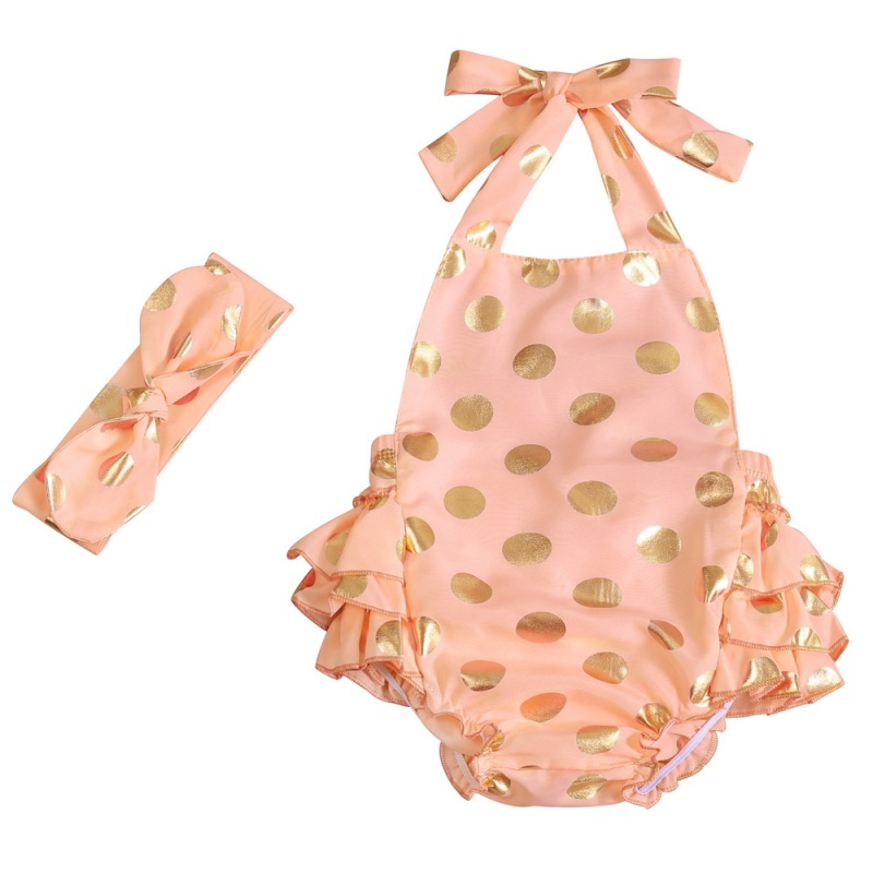 Girls Polk Dots Ruffles Romper Halter Baby Rompers