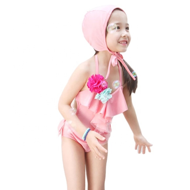 Designers little girls fashion pink blue ruffle brand swimsuit sets