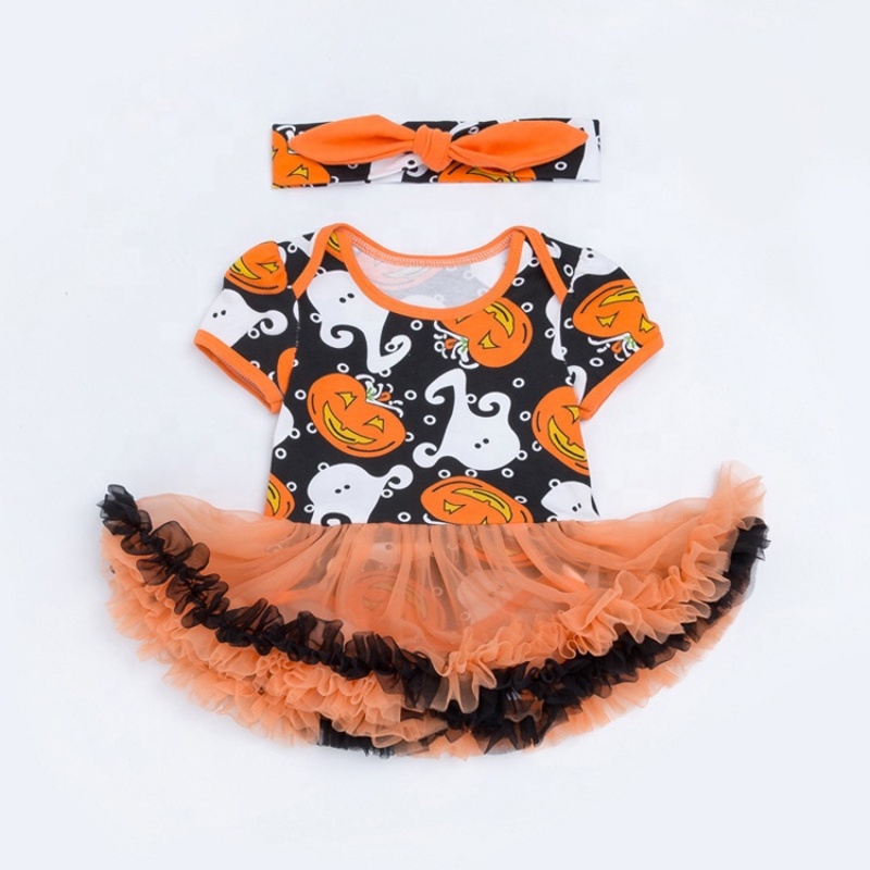 2021 fancy short puff sleeve newborn baby clothes tutu skirt halloween costume