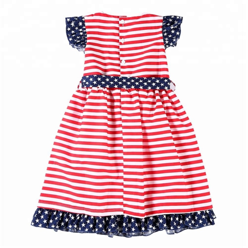 Summer floor length blue star & strip patriotic baby girl dress kids clothes girls 4th of July dress