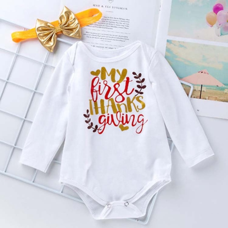 Thanksgiving day   long sleeves baby bow headband infant clothing