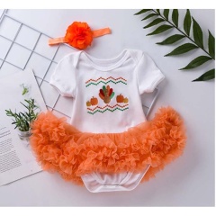 Factory thanksgiving day baby clothing headband cartoon embroidery dress infants clothes sets
