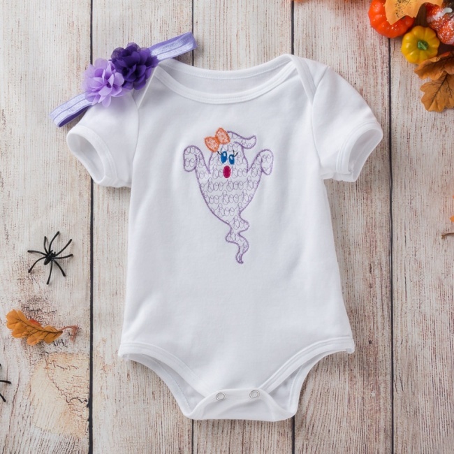 2021 white cute breathable halloween embroidered plain baby rompers