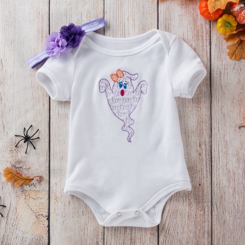 2021 white cute breathable halloween embroidered plain baby rompers