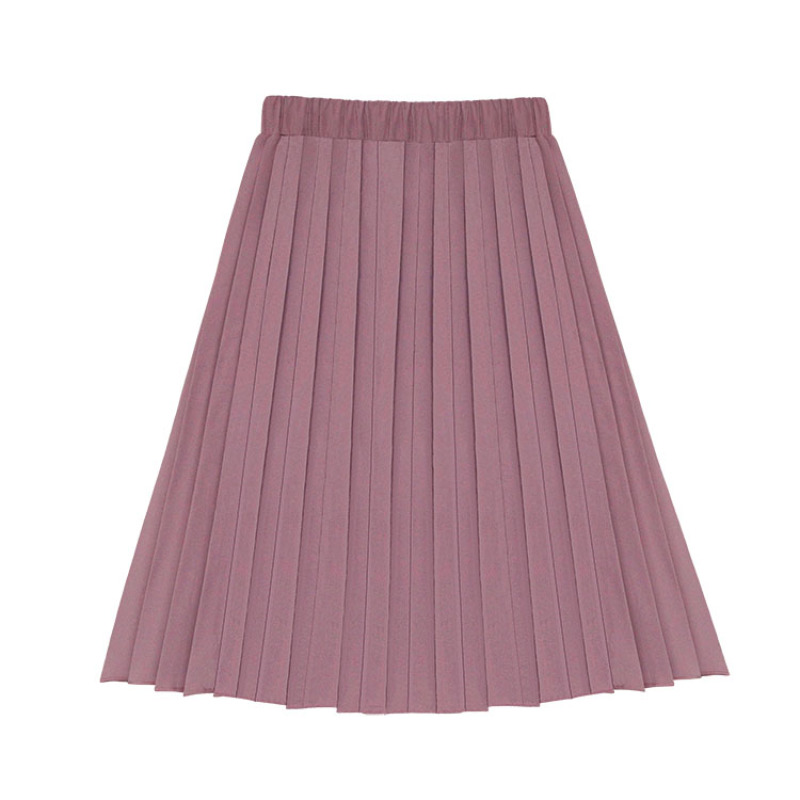 New trend elasticized waist lightweight pure color long spring kids pleated skirt
