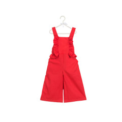Wholesale solid color cotton children suspender pants baby red ruffle long pants