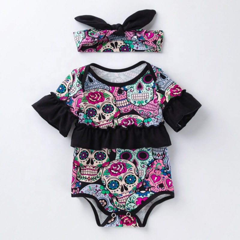 2021 korean fashion baby girls boutique clothing sets ruffle customize halloween romper