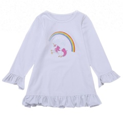 In stock birthday party long sleeve girl top wholesale toddler ruffle girl unicorn shirt