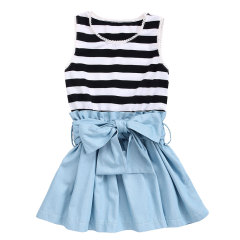 Wholesale Little Girl Denim Dress Baby Cotton Dresses Girls sleeveless Stripes Denim Dress