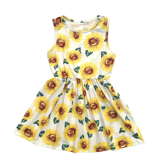 Wholesales Cotton Girl Boutique Sunflower Dresses