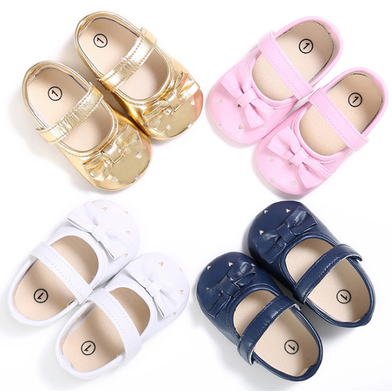 Hot Sale Boutique Cheap Flower Girls Pink Gold White Wedding Flat Shoes for Baby and Kids