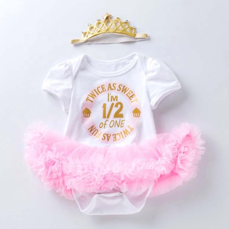 Factory Sale Little Girl Birthday Bodysuit With Chiffon Skirts And Hairband For Birthday
