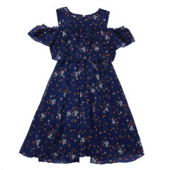 Boutique Polyester Flora Cold Off Shoulder Tassel Dress For Baby Girls