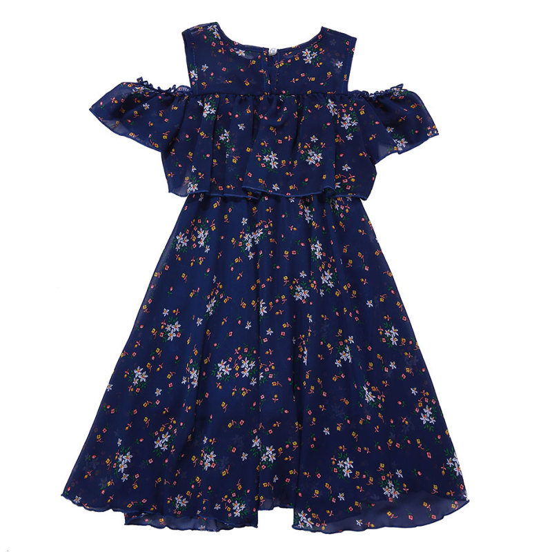 Boutique Polyester Flora Cold Off Shoulder Tassel Dress For Baby Girls