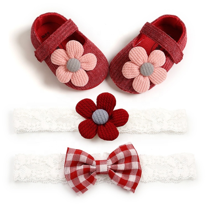 Focusnorm 0-18M newborn baby girls boys crib shoes cotton flowers hook soft cork baby shoes 6 colors headband