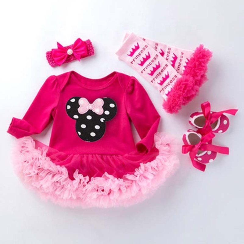 Hot Sale Long Sleeve Baby Boutique Girl Birthday Tutu Dress With Leggings And Baby Shoes And Headband 