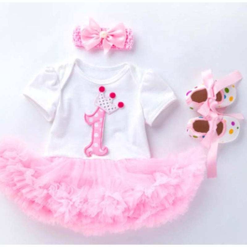 Wholesale Baby Birthday Tutu Tulle Dress With Baby Shoes And Headband Set