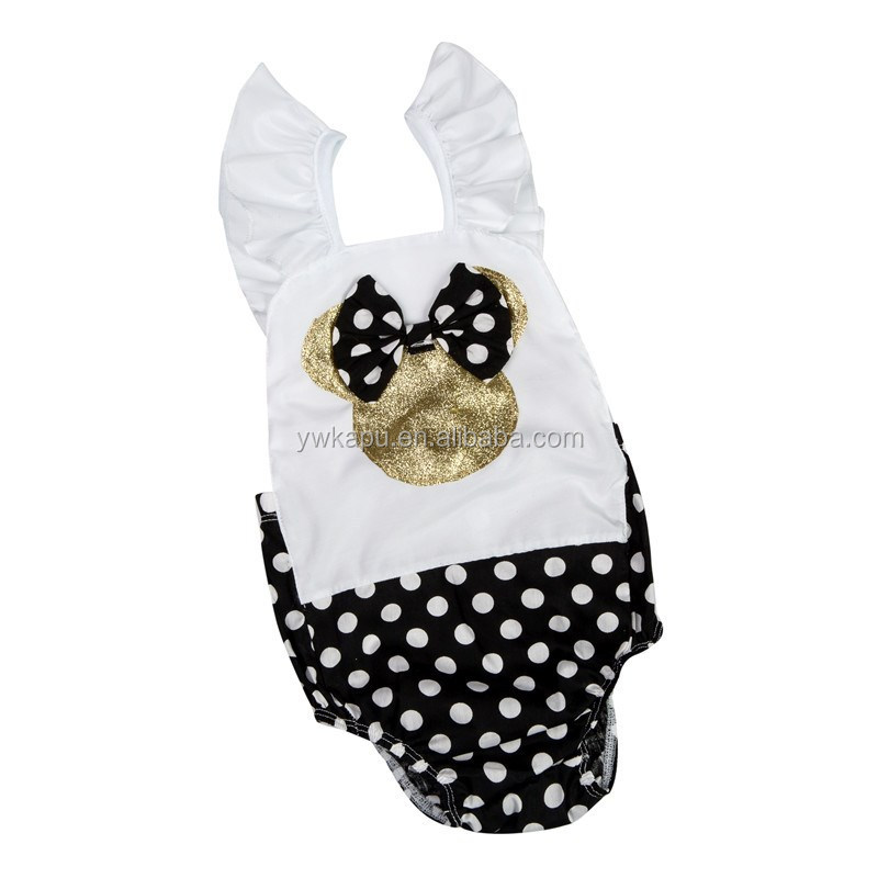 Girl fancy children's boutique wholesale sparkle bubble romper high quality baby wear mouse ears romper with bow