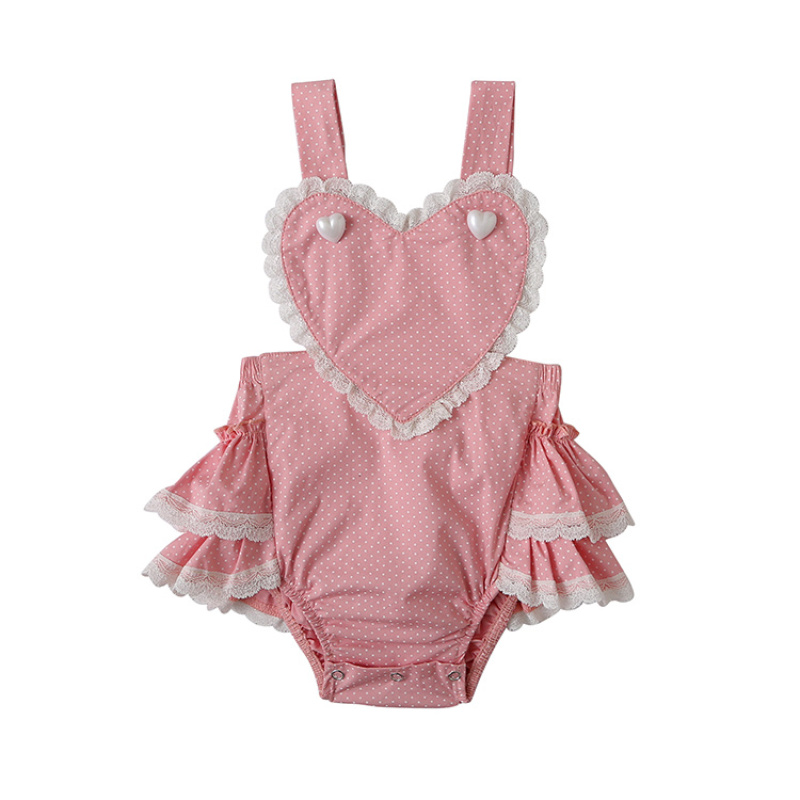 Baby girls boutique clothes summer lace heart neck sleeveless soft breathable cotton rompers