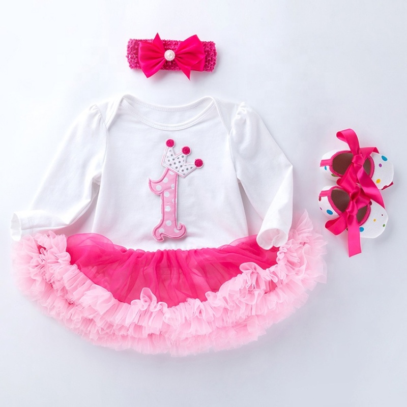 New Arrival Children Birthday Tutu Dress With Baby Shoes And Headband Set 