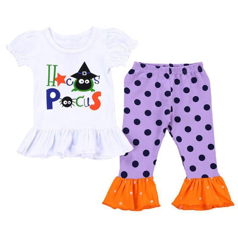 Halloween kids puff sleeves polka dot flared pants trendy toddler clothes