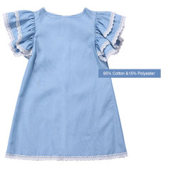 Wholesale Cotton Lace Denim Dress Girls With Short Ruffle Sleeves